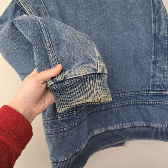 Vtg 90s AKA BAY Puffy Denim Sherpa Lined Mens L Bomber Trucker Jacket Y2K - Picture 16 of 16